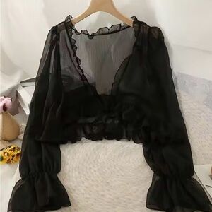 Sheer Black Ruffled Blouse